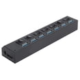 thumbnail image 2 of Concentrador USB 3.0 Divisor de alta velocidad de 7 puertos Conmutadores individuales Adaptador de corriente Extensión USB Concentrador USB alimentado FAGINEY 1, 2 of 7