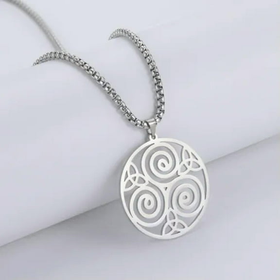 EOEMY Spiral Triskele Triangle Necklace Viking Triskelion Celtic Knot Pendant Jewelry