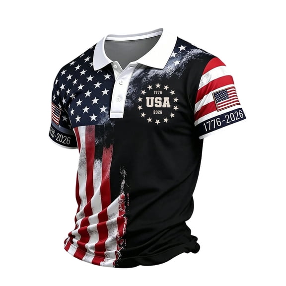 WULMLEO Men's United States of America 1776-2026 Tops 250 Anniversary USA Shirt Eagle Patriotic Flag Tee Black M