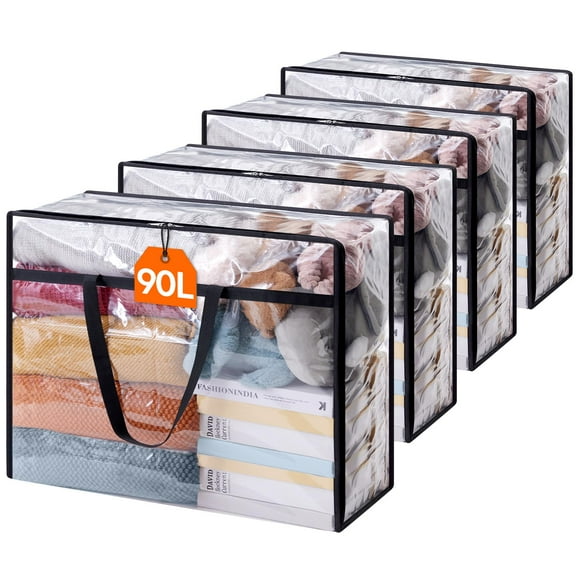 Bolsas de almacenamiento de ropa Lifewit, 90 L, plástico transparente, paquete de 4