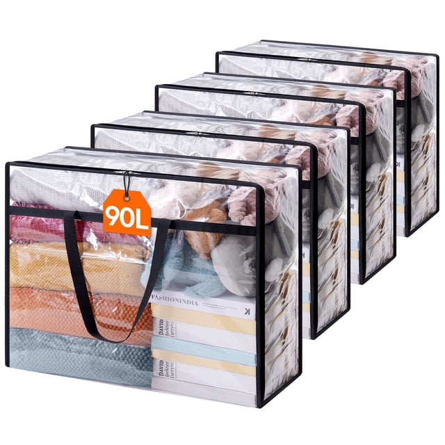 Bolsas de almacenamiento de ropa Lifewit, 90 L, plástico transparente, paquete de 4