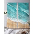 thumbnail image 2 of Teal Coastal Beach Sheer Curtains 84 Inch Length 2 Panels Set, Summer Nautical Ocean Beige Seaside Voile Window Treatment Rod Pocket Curtains Sheers Drapes for Bedroom/Living Room/Kitchen 52"x84"x2, 2 of 7