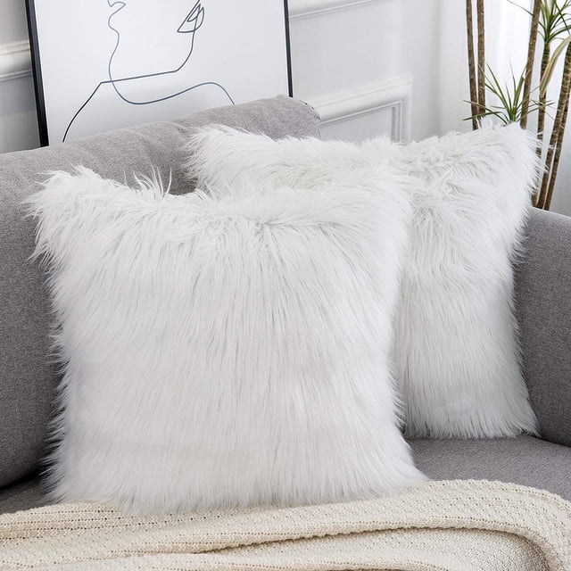 Juego de 2 fundas de almohada mullidas decorativas blancas, nueva serie de lujo, fundas de almohada de piel sintética estilo merino, cojín cuadrado difuso de 12*20 pulgadas