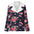 thumbnail image 4 of wycnly Winter Plush Jacket for Women Trench Overcoat for Women Vintage Floral Print Open Button Down Lapel Outwear Thickened Warm Cozy Fleece Lined Coats Plush Jacket Under $5, 4 of 5