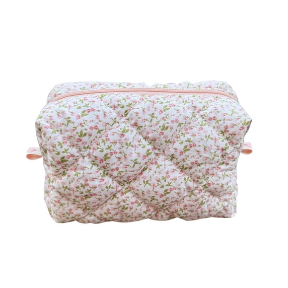 Bolsa de maquillaje ZUNUONUO Coquette de algodón con pequeñas rosas acolchadas