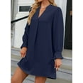 thumbnail image 4 of SHIBEVER Women Dresses Long Sleeve V Neck Shirt Dress Fashion Flare Cuff Solid Color Navyblue Mini Dress for Women Size L, 4 of 5