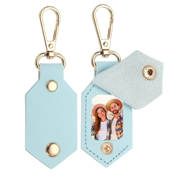 2pcs Custom Leather Photo Keychain Personalized Picture Key Chain, Blue