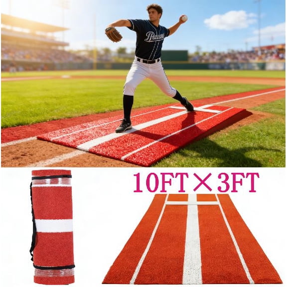 Softball Pitching Mat with Rubber 10x3 ft Softball Pitching Mound with Antifade Turf and Antislip Foam Backing Fastpitch Equipment for Softball and Baseball Pitchers Practice Clay and Matt