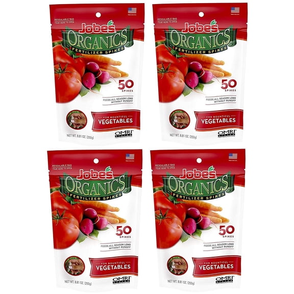 Jobe’s Organics Vegetable and Tomato Fertilizer Spikes, 2-7-4 Time Release Fertilizer 50 Spikes