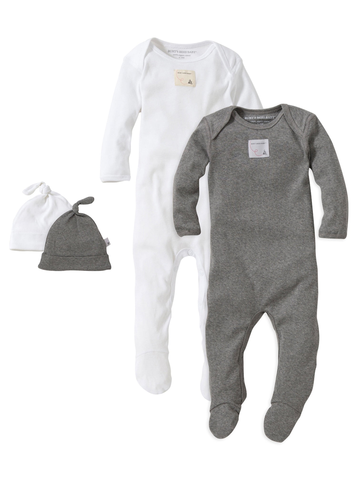 Burt's Baby Gender Neutral Footed Jumpsuits & Knot Hats, 4-Piece Gift Set - Walmart.com