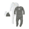 Burt's Bees Baby Gender Neutral Layette Footed Jumpsuits & Knot Top Hats, 4-Piece Gift Set