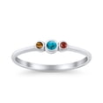 thumbnail image 4 of Three Stone Petite Dainty Simulated Multi Stones Ring Band 925 Sterling Silver Size 5, 4 of 5