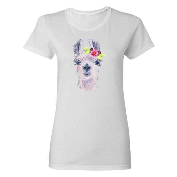 Inktastic Cute Llama with Flower Women's T-Shirt