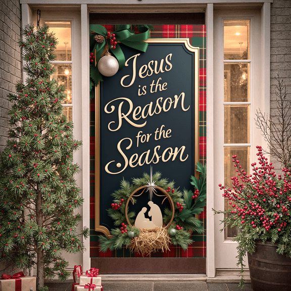 Decorative Design Jesus Christmas Holiday Banner Religious Nativity Scene for Holiday Celebration Festive Decoration Indoor Display