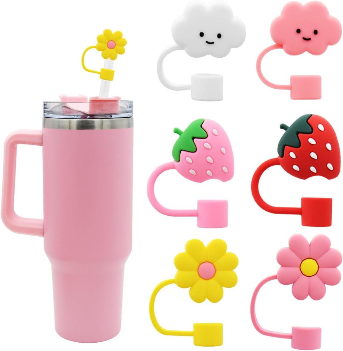 6Pcs Straw Cover Cap for Stanley Cup, 10mm Cute Flower Cloud Shape