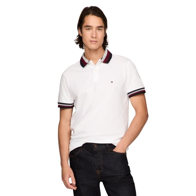 Polo Tommy Hilfiger de dos tonos con cuello oscuro para hombre, blanco