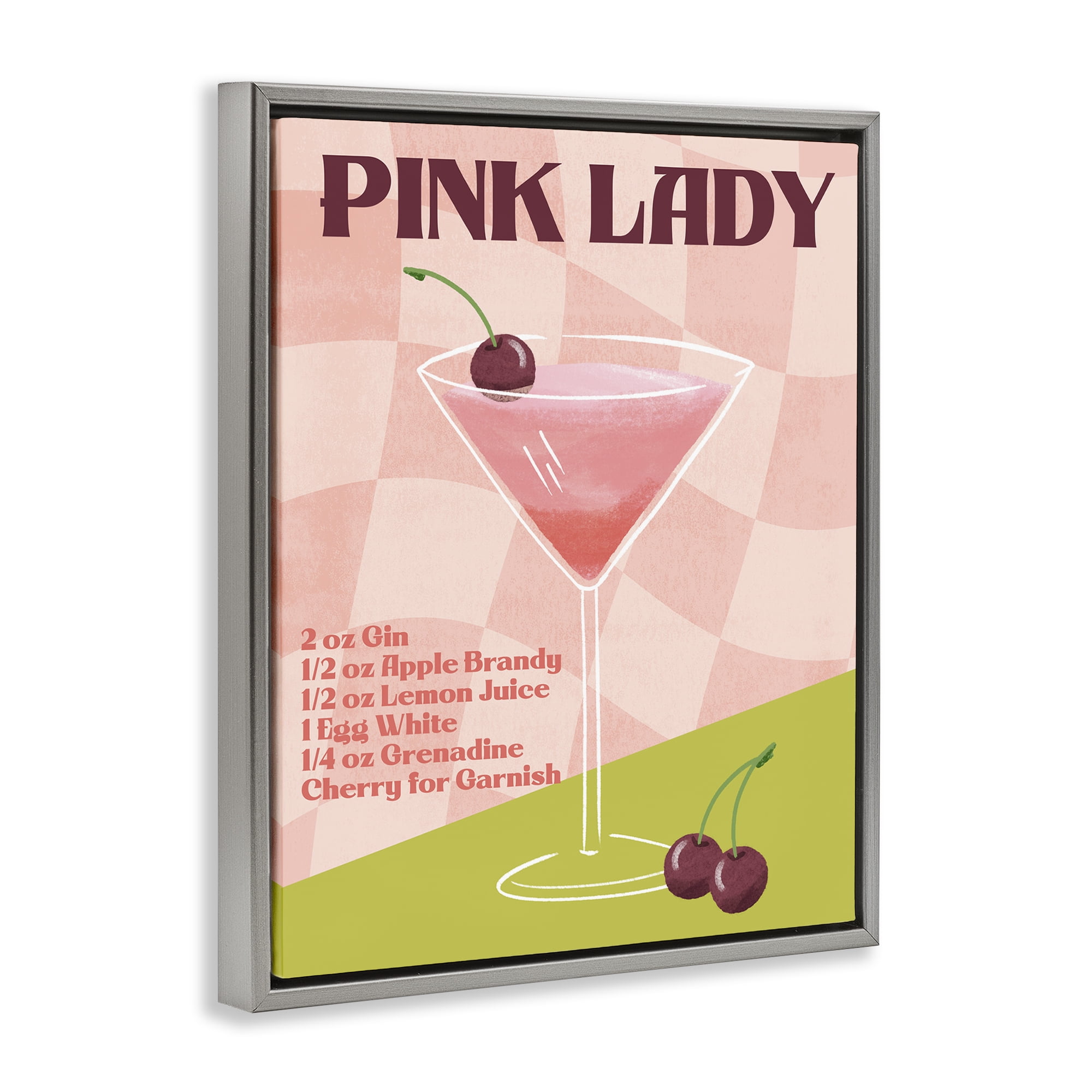 Stupell Industries Retro Pink Lady Recipe Food & Beverage Painting Gray Floater Framed Canvas Art Print Wall Art, 25 x 31