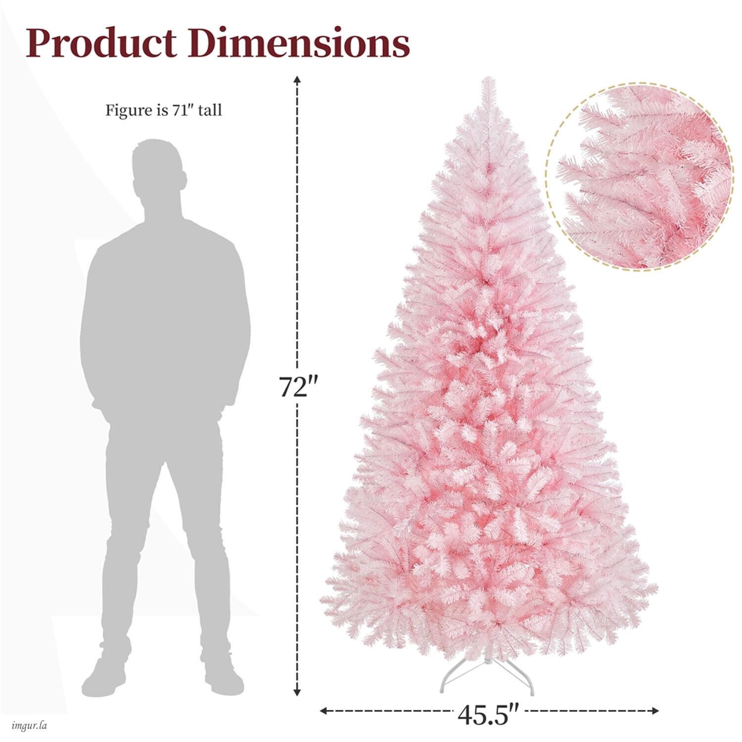 Alden Design 6FT Artificial Pre-lit Christmas Fir Tree with Foldable Stand and 300 LED Warm Lights,Pink