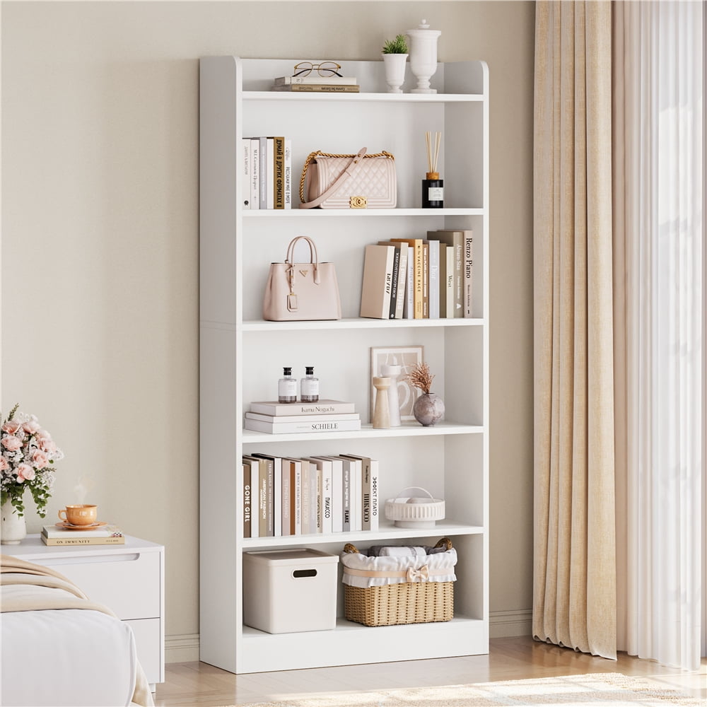Renwick Wooden 6 Layer Modern Open Shelf Bookcase with Top Compartment, White