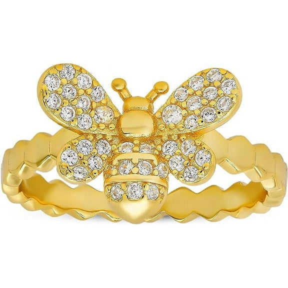 14k Gold Over Silver Cubic Zirconia CZ Bumble Bee Ring