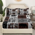 thumbnail image 3 of Retro Farmhouse Cabin Bed Sheets Set 4Pcs, Rustic Bear Deer Sheets Queen Size Teens Adult, Camping Lodge Decor Sheet Set Buffalo Check Plaid Hunting Animal Bedding Set, Brown Gray, 3 of 5