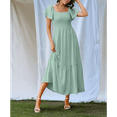 thumbnail image 4 of Women Summer Casual Square Neck Flutter Sleeve Boho Smocked A-Line Flowy Tiered Modest Midi Sun Dress with Pockets Green XXL, 4 of 7