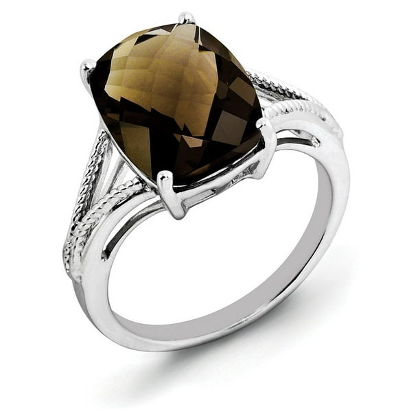 IceCarats 925 Sterling Silver Checker Cut Smoky Quartz Band Ring Size
