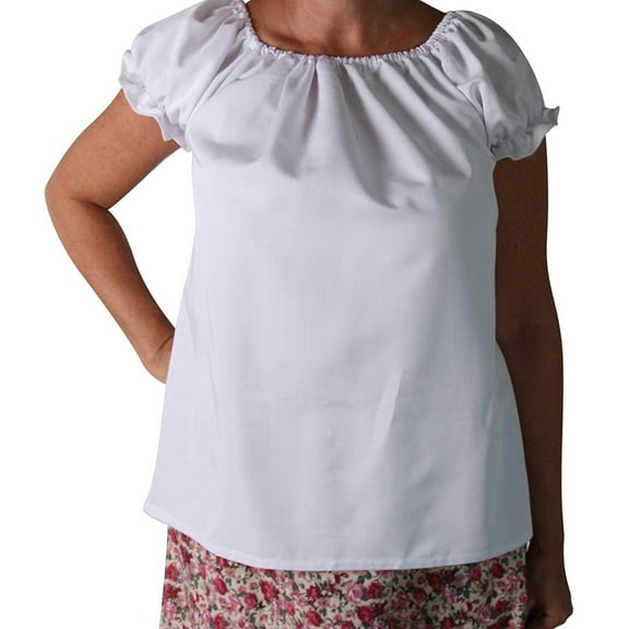 Making Believe Womens Short Sleeve Peasant Gypsy Blouse, White, Medium
