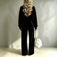 thumbnail image 4 of Szluipve Women’s Velvet 2 Piece Loungewear Set Crew Neck Long Sleeve Loose Top & High Waist Wide Leg Pants Soft Velour Casual Tracksuit Outfit Black 2XL, 4 of 4