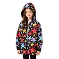 thumbnail image 2 of lnmuld Girls Star Print Plush Lined Hooded Coat Button Front Elastic Cuff Warm Casual Winter Outerwear for Kids Black,8-9 Years, 2 of 6