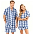 thumbnail image 2 of VV AVEORS Plaid Satin Matching Pajamas For Couples Silk Button Down Pjs Set Women & Men Short Sleeve Sleepwear 2 Pcs Loungewear White S, 2 of 6