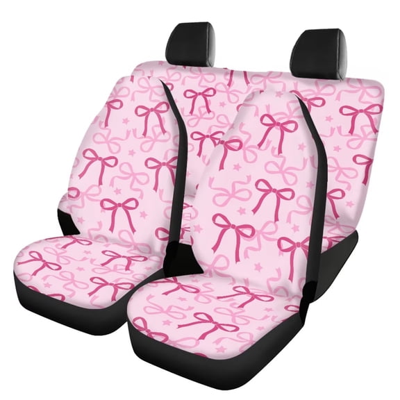 HUISEFOR 4 Pcs Pink Bow Car Seat Covers Full Set for Women Breathable, Elastic, Easy to Install, Front Rear Seat Protectors, Universal Fit for SUV Sedan
