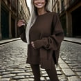 thumbnail image 2 of MORTTIC Women's 2-Piece Set Casual Tunic Sweatshirt & Leggings Fall Winter Loungewear Outfit with Split Hem Brown，XL, 2 of 23