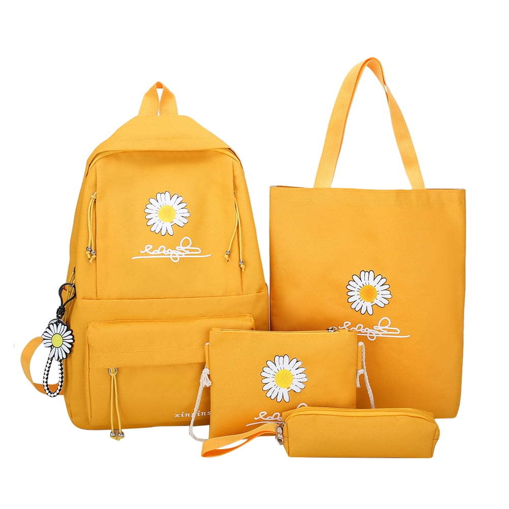 Aktudy Aktudy 4pcs Set Canvas Backpack Student Girl Daisy Mochila Pen Clutch Bag Yellow Walmart Com Walmart Com