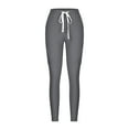 thumbnail image 4 of Olyvenn Women Summer Casual Solid Straight Leg Pants Waist Full Length Long Pants band Bandage Mid-Waist Full Length Long Pants Pants Trousers Female Fashion Dark Gray 12, 4 of 6