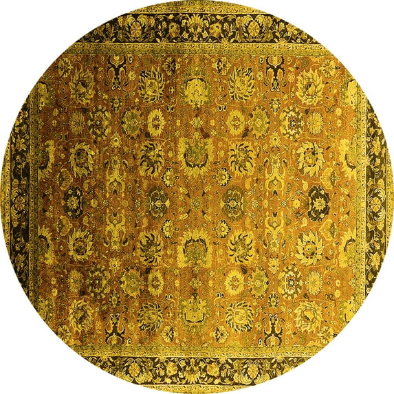 Ahgly Company Indoor Round Oriental Yellow Industrial Area Rugs, 5' Round