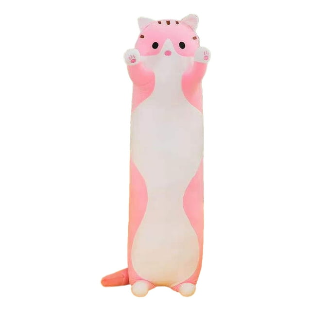 Almohada larga de peluche suave con forma de gato de dibujos animados, almohada de cuello con forma de animal realista, juguete de peluche