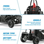 Electric Go Kart 4-Wheeler Shock Absorber,Go Carts with 1000 W Brushless Motor and 3-Speed,Max Speed 20 MPH 4 wheeler for Adults & Teens,Black
