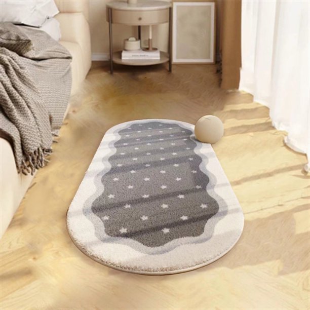 Soft Shaggy Bedroom Rug | Oval Area Carpet High Pile | Non-Slip Modern Polyester Velvet | Gray Pink | 16x32in | Plush Living Room Runner | Minimalist Home Décor | 1 Pack