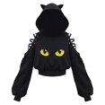 thumbnail image 5 of Sudadera con capucha de manga larga para mujer, con orejas de gato kawaii, estilo gótico, punk, harajuku, hombros descubiertos, estilo gótico, color negro, 2021, 5 of 5