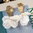 thumbnail image 5 of Eosunjian 1 Pair Drop Earrings Flower Petal Pendants Exaggerated Electroplating Crackle Shell High Gloss Dress Up Fashion Item Trendy Women Dangle Earrings Costume Supplies White, 5 of 10