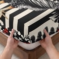 thumbnail image 3 of King Size Fitted Sheet Set - Vintage Rooster 3 Piece Bedding Sets 16" Deep Pocket Fitted Sheet with 2 Pillowcases, Black White Striped Watercolor Brushed Microfiber Hotel Luxury Bed Sheets, 3 of 9