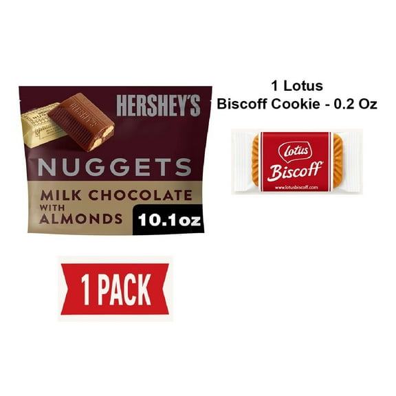 Hersheys Nuggets Milk Chocolate With Almonds Candy Share Pack, 10.1 Oz - Pack Of 1 & Lotus Biscoff Cookie - 0.2 Oz - 1 ct