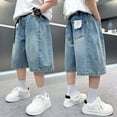 thumbnail image 2 of Huanglei Stylish Boys’ Casual Shorts For Tweens – Modern Loose Fit Korean Bottoms For Boys Everyday Wear ，Boys Casual Denim Shorts /Size 4-5 Years(Blue), 2 of 4