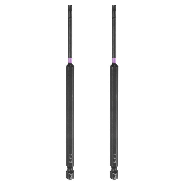 Uxcell 2pcs TT15 Torx Impact Screwdriver Bit 1/4" Hex Shank 6" Long Magnetic with Hole