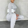 thumbnail image 3 of safuny Women's Yoga Suit Plus Size Suit For Girlfriend Wife Daughter Comfy Casual High Neck Dressy Long Sleeve Solid Color Gray S, 3 of 5