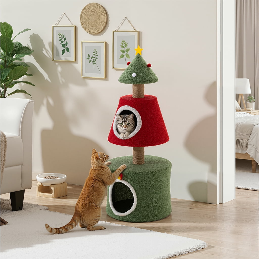 PERIMIDOME 40'' Cat Tree Tower with Scratching Post,Cat Condo for Indoor Cats,Christmas Tree Shaped