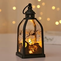 Halloween Lanterns 6 Inch Vintage Candle Decorative Hanging Graveyard Witch Black Mini Decorations Battery Operated for Home Indoor Outdoor(B)
