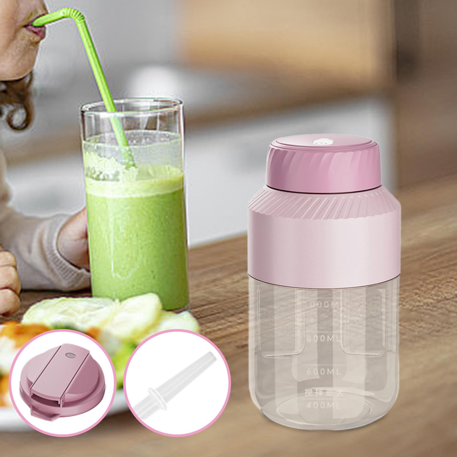 Baoblaze Portable Blender Cup Shakes USB 1000ml Automatic Electric Juicer Cup Juicer for Travel Office Sports Home Pink Two Lids