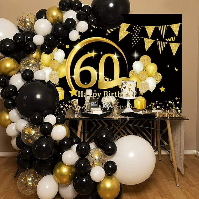 YANSION 60th Birthday Party Banner, Black Gold Birthday Party ...